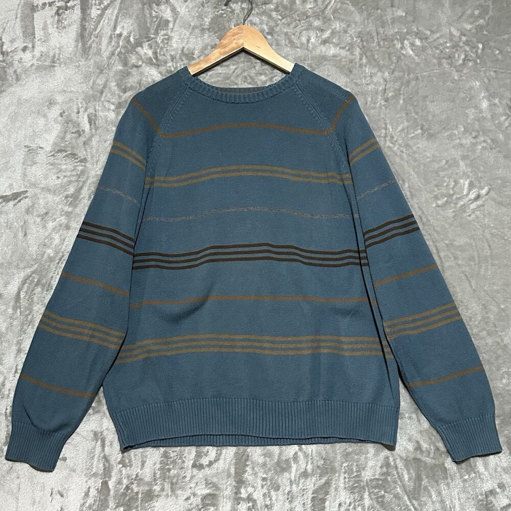Northern Isles Striped Pullover Cotton Sweater Mens Size L Blue Preppy Fisherman